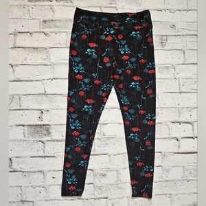 LuLaRoe Leggings 2.0 Black Red Blue Rose Floral Print Women’s Large